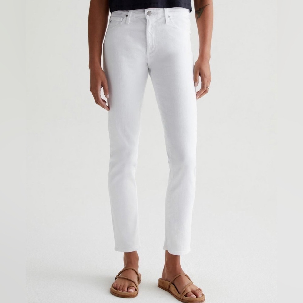 AG THE PRIMA MID RISE CIGARETTE WHITE JEANS 28R